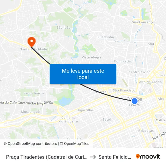 Praça Tiradentes (Cadetral de Curitiba) to Santa Felicidade map