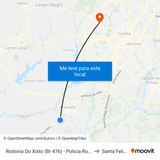 Rodovia Do Xisto (Br 476) - Policia Rodoviária Federal to Santa Felicidade map