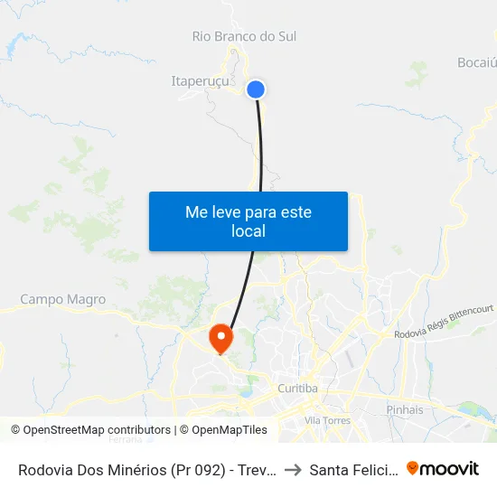 Rodovia Dos Minérios (Pr 092) - Trevo Itaperuçu to Santa Felicidade map