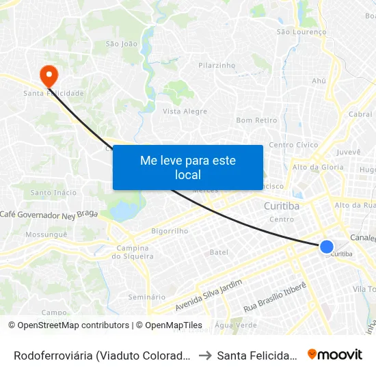 Viaduto Colorado (Rodoferroviária) to Santa Felicidade map