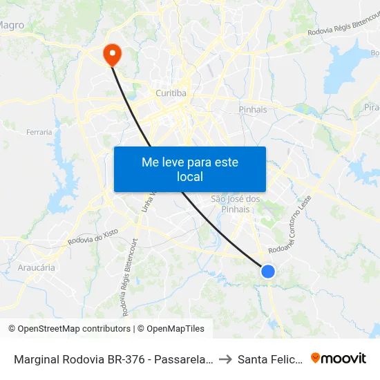 Marginal Rodovia BR-376 - Passarela Barro Preto to Santa Felicidade map
