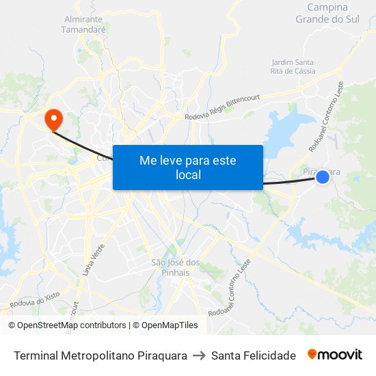 Terminal Metropolitano Piraquara to Santa Felicidade map