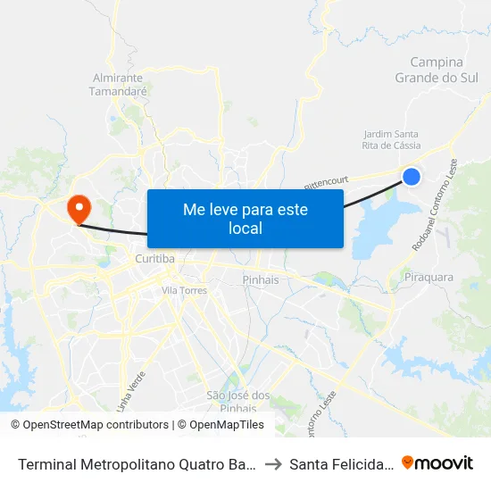 Terminal Metropolitano Quatro Barras to Santa Felicidade map
