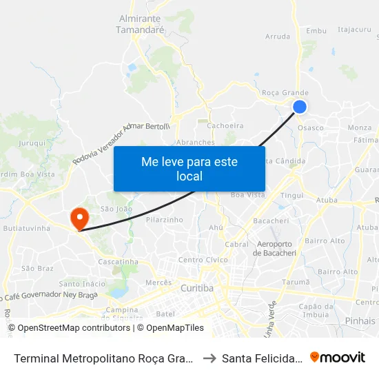 Terminal Metropolitano Roça Grande to Santa Felicidade map