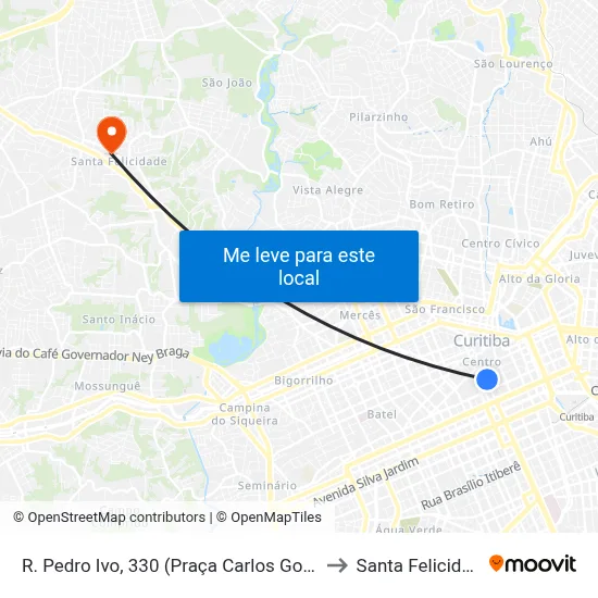 R. Pedro Ivo, 330 (Praça Carlos Gomes) to Santa Felicidade map