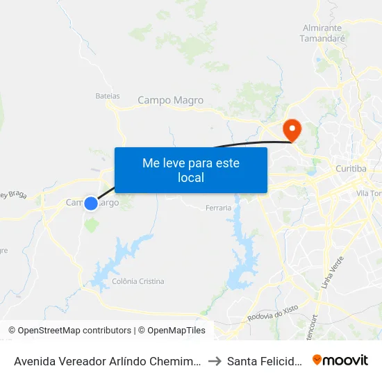 Avenida Vereador Arlíndo Chemim, 212 to Santa Felicidade map