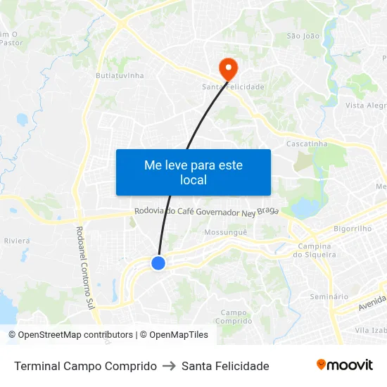 Terminal Campo Comprido to Santa Felicidade map