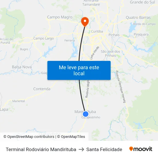 Terminal Rodoviário Mandirituba to Santa Felicidade map