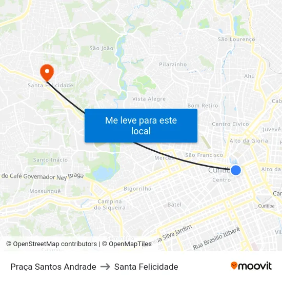 Praça Santos Andrade to Santa Felicidade map