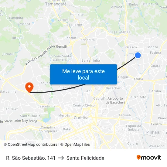 R. São Sebastião, 141 to Santa Felicidade map