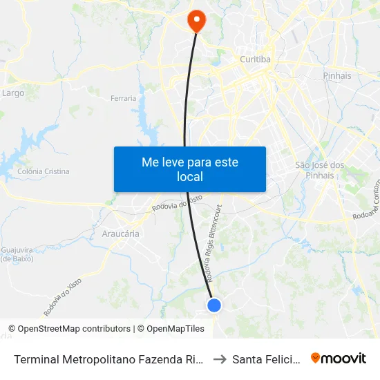 Terminal Metropolitano Fazenda Rio Grande to Santa Felicidade map