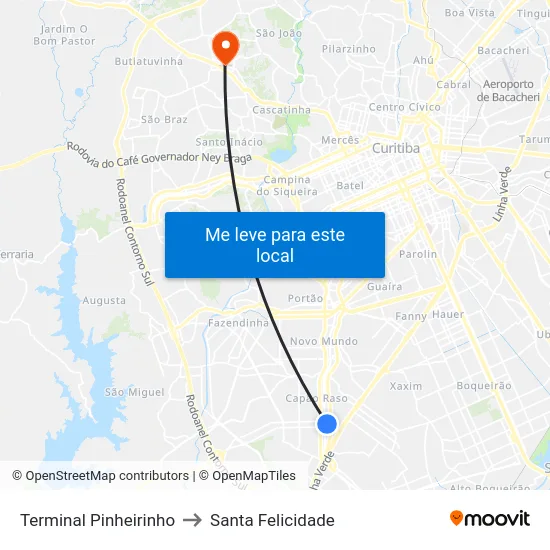 Terminal Pinheirinho to Santa Felicidade map