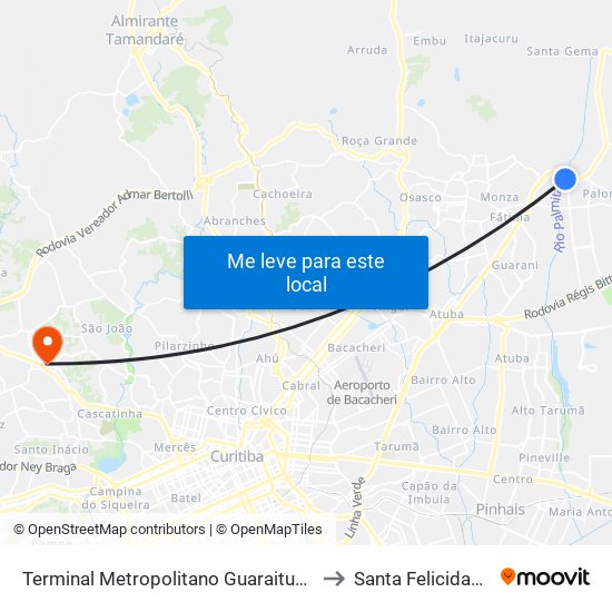 Terminal Metropolitano Guaraituba to Santa Felicidade map