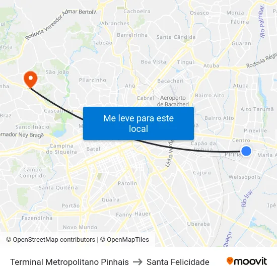 Terminal Metropolitano Pinhais to Santa Felicidade map