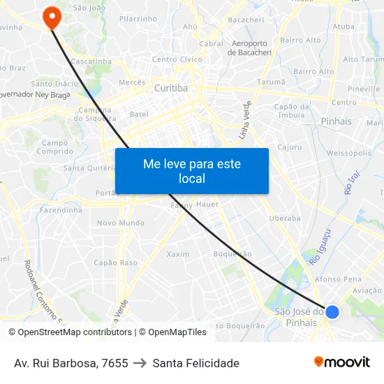 Av. Rui Barbosa, 7655 to Santa Felicidade map