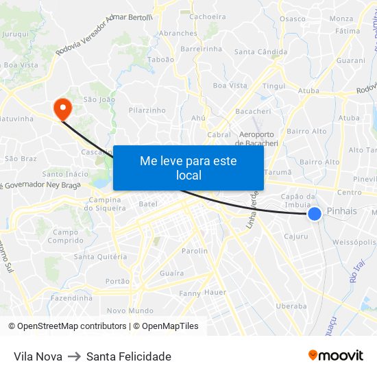 Vila Nova to Santa Felicidade map