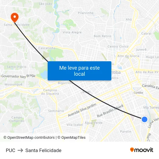 PUC to Santa Felicidade map