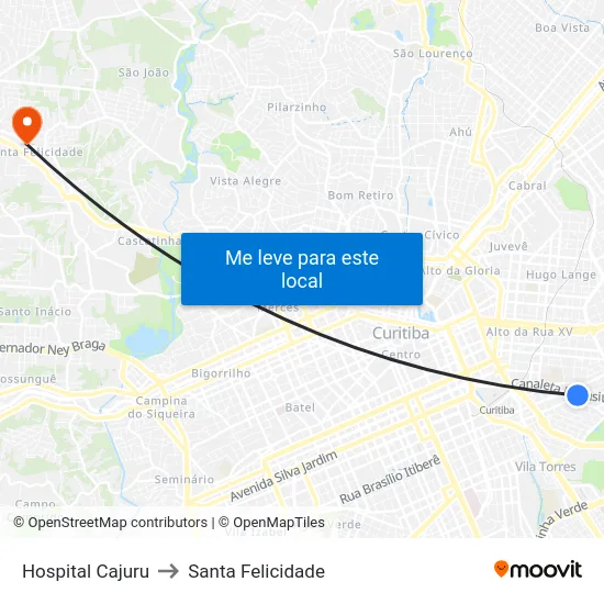 Hospital Cajuru to Santa Felicidade map