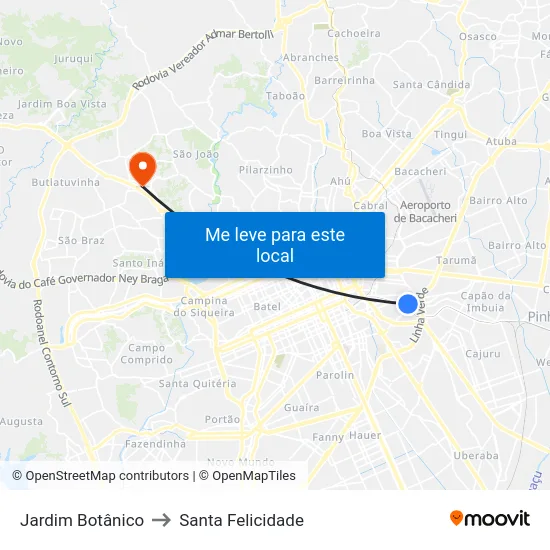 Jardim Botânico to Santa Felicidade map