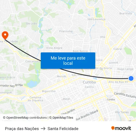 Praça das Nações to Santa Felicidade map