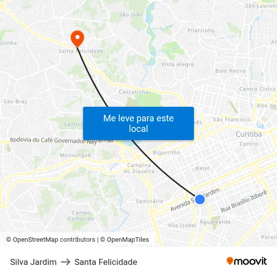 Silva Jardim to Santa Felicidade map