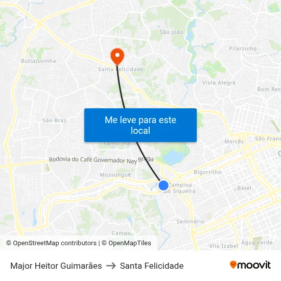 Major Heitor Guimarães to Santa Felicidade map