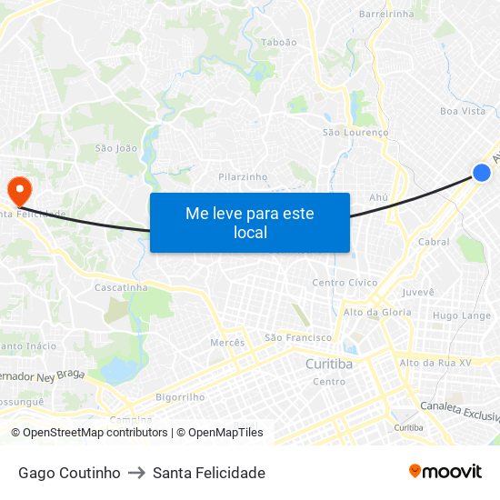 Gago Coutinho to Santa Felicidade map