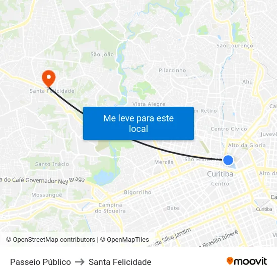 Passeio Público to Santa Felicidade map