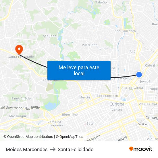 Moisés Marcondes to Santa Felicidade map