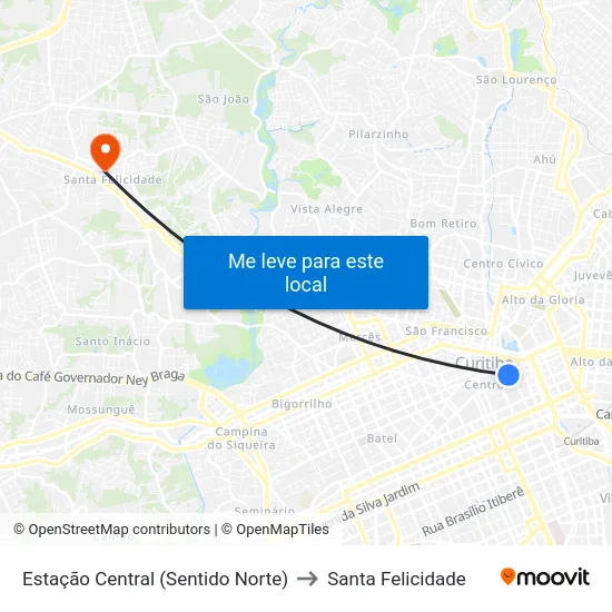 Estação Central (Sentido Norte) to Santa Felicidade map