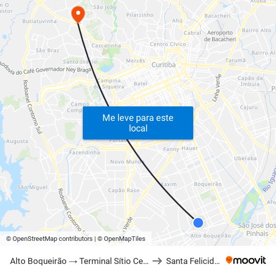 Alto Boqueirão → Terminal Sítio Cercado to Santa Felicidade map