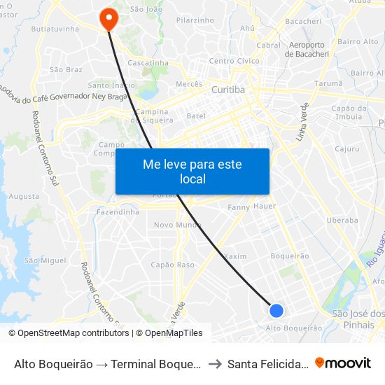 Alto Boqueirão → Terminal Boqueirão to Santa Felicidade map