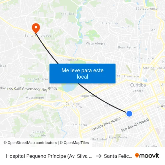 Hospital Pequeno Príncipe (Av. Silva Jardim, 1627) to Santa Felicidade map