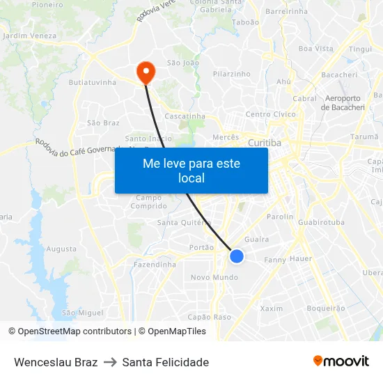 Wenceslau Braz to Santa Felicidade map