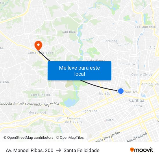 Av. Manoel Ribas, 200 to Santa Felicidade map