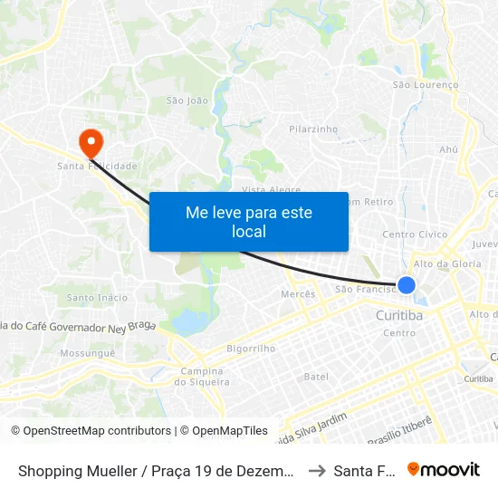 Shopping Mueller / Praça 19 de Dezembro (Av. Cândido de Abreu, 100) to Santa Felicidade map