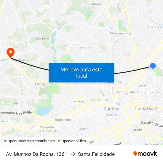Av. Munhoz Da Rocha, 1361 to Santa Felicidade map