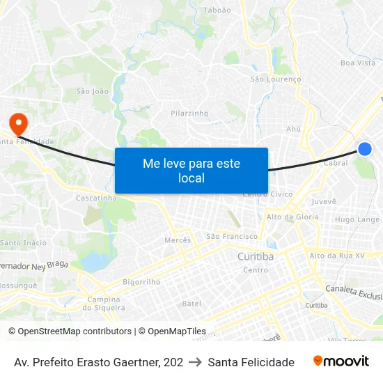 Av. Prefeito Erasto Gaertner, 202 to Santa Felicidade map