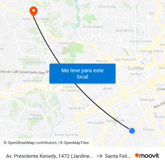 Av. Presidente Kenedy, 1472 (Jardinete Sérgio Fraga) to Santa Felicidade map