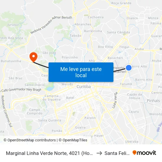 Marginal Linha Verde Norte, 4021 (Hospital Vita Curitiba) to Santa Felicidade map