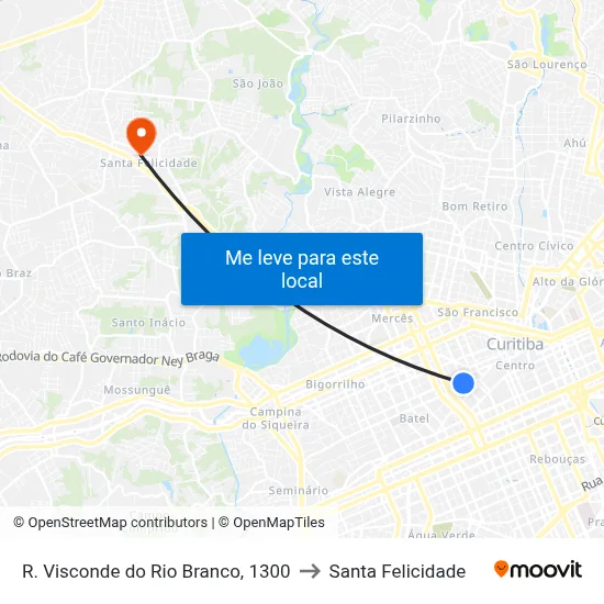 R. Visconde do Rio Branco, 1300 to Santa Felicidade map
