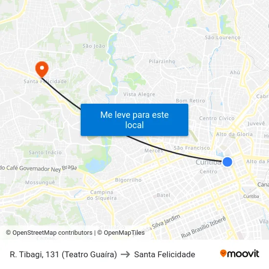 R. Tibagi, 131 (Teatro Guaíra) to Santa Felicidade map