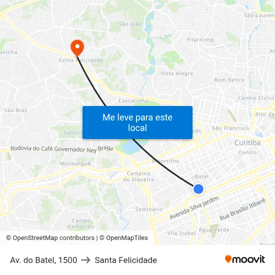 Av. do Batel, 1500 to Santa Felicidade map
