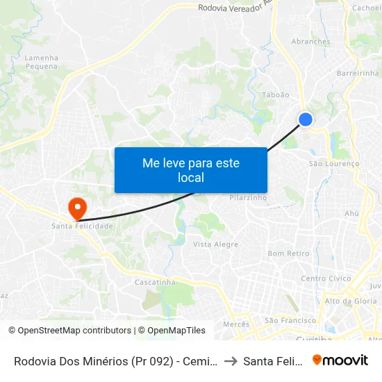 Rodovia Dos Minérios (Pr 092) - Cemitério Abranches to Santa Felicidade map