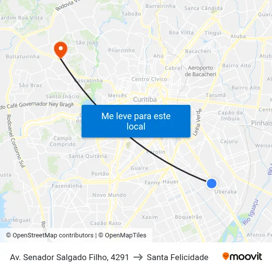 Av. Senador Salgado Filho, 4291 to Santa Felicidade map