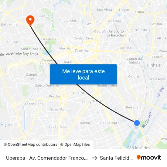 Uberaba - Av. Comendador Franco, 8440 to Santa Felicidade map