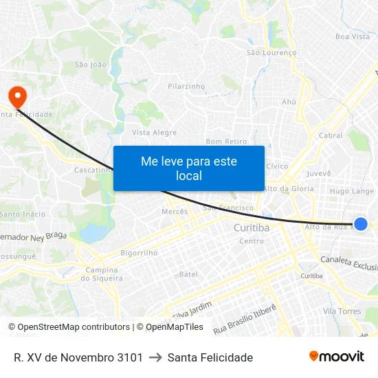 R. XV de Novembro 3101 to Santa Felicidade map