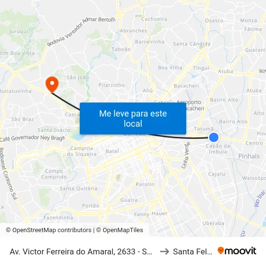 Av. Victor Ferreira do Amaral, 2633 - Shopping Jockey Plaza to Santa Felicidade map