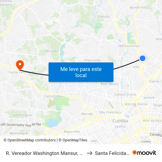 R. Vereador Washington Mansur, 975 to Santa Felicidade map