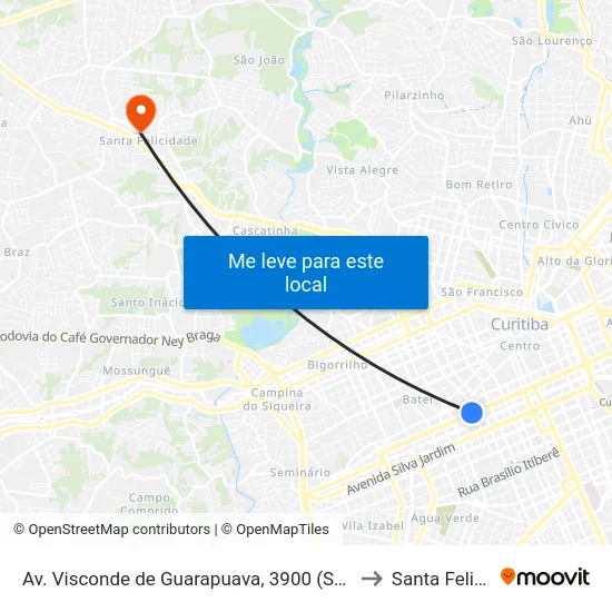 Av. Visconde de Guarapuava, 3900 (Shopping Curitiba) to Santa Felicidade map